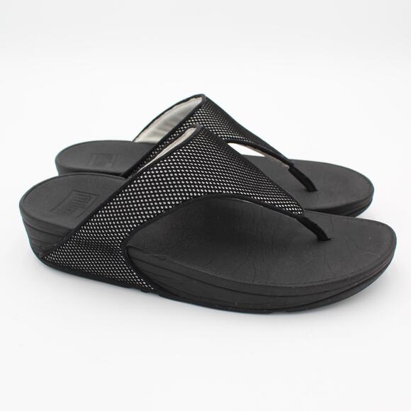 FitFlop Lulu Sandals Womens 9 Black White Flip Flops Comfort Shoe Slip On Thong - Picture 1 of 7